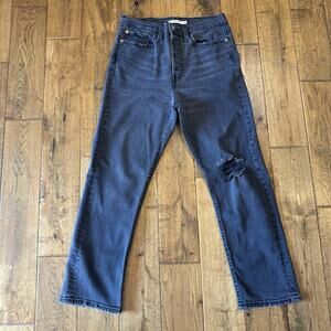 Levi's Wedgie Straight Leg Jeans High Rise 30x28 Button Fly Ankle Jean Charcoal